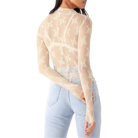 Women's Mesh Lace Long Sleeve Top Sheer Blouse Y2K Fashion Flo... - Picture 2 of 7